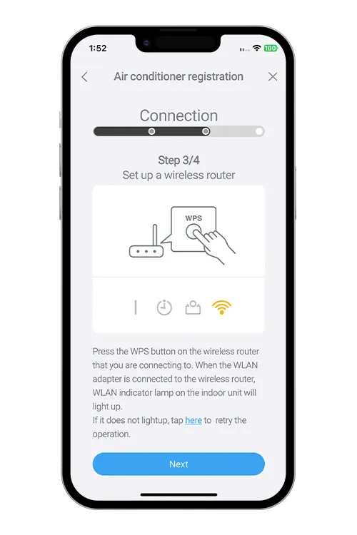 Press the WPS button on the WLAN router that you are connecting to. Refer to the operating manual of the WLAN router for the location of the button and how to press it.
