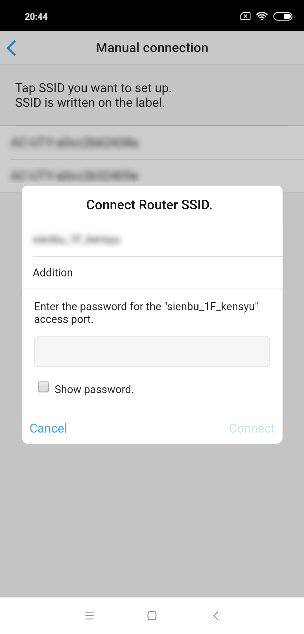 Enter the W-LAN Access Point password then press [Connect]