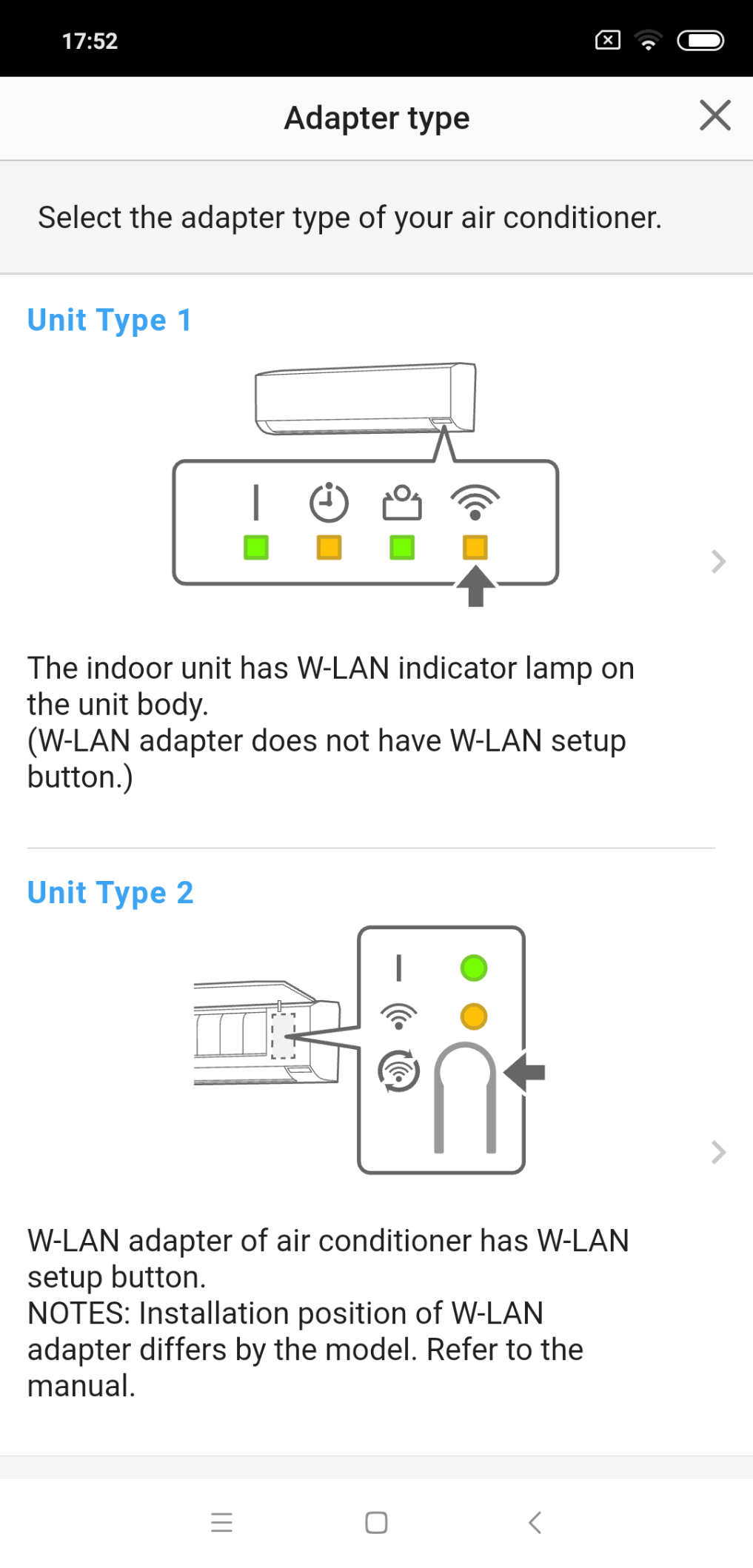 Select the adapter type of your air conditioner