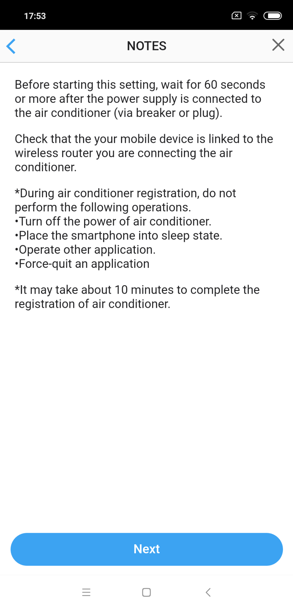 Read the note and tap [Next]