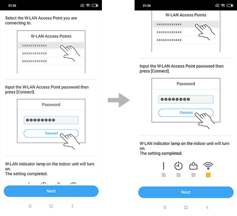 Select [Next] on the mobile app screen