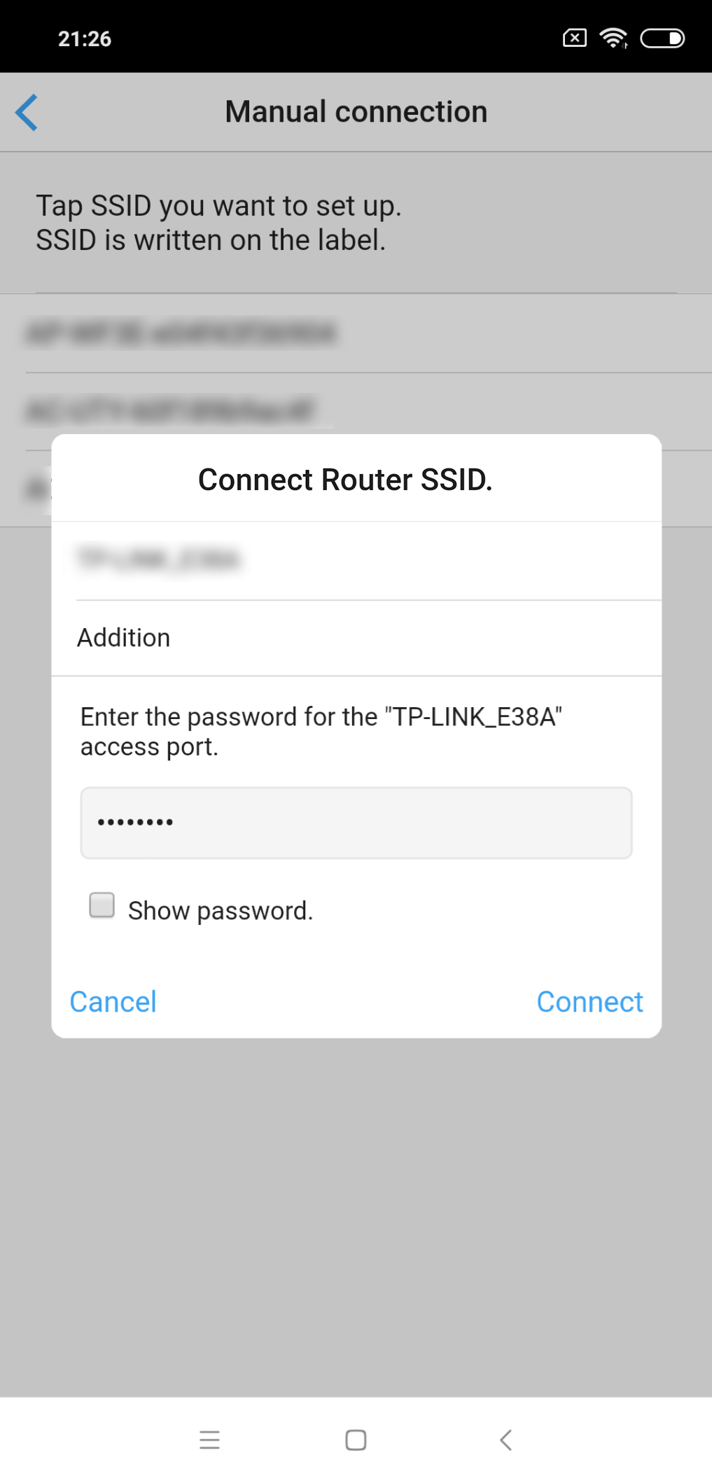 Enter the W-LAN Access Point password then press [Connect]