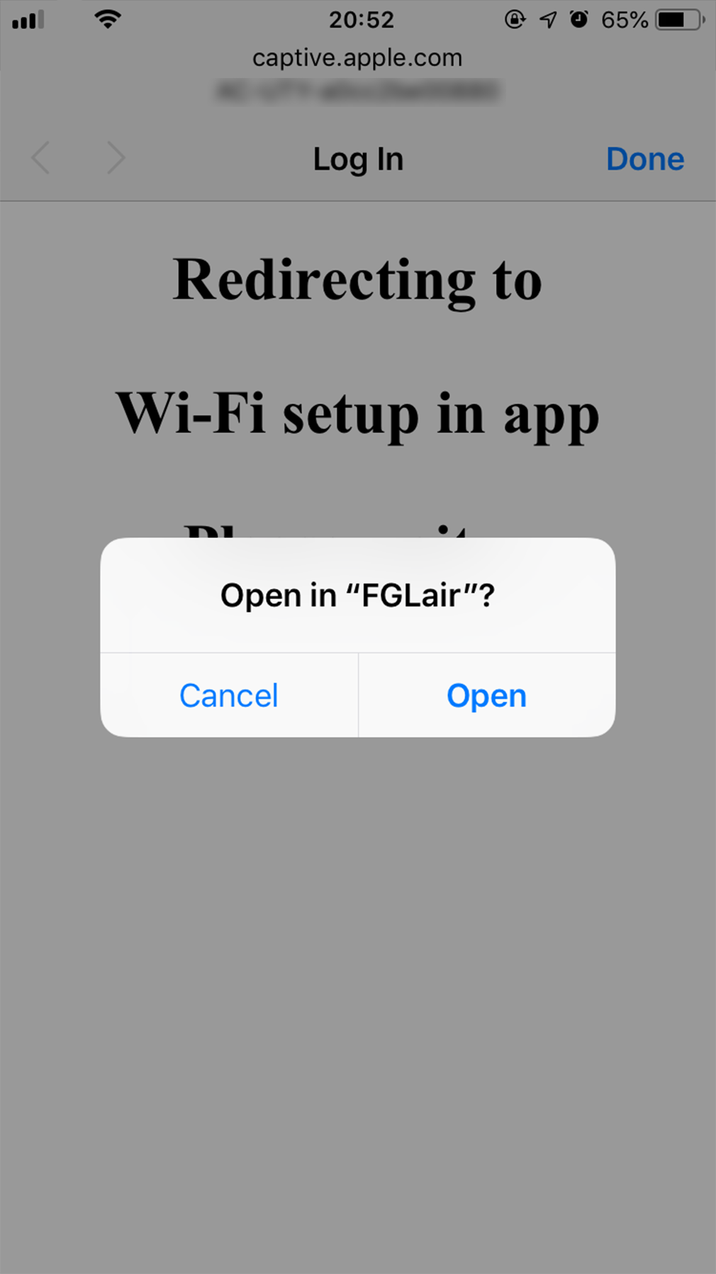 "Open in FGLair?" pop-up will be displayed, tap [Open]. When pop-up is not displayed, return to app screen manually